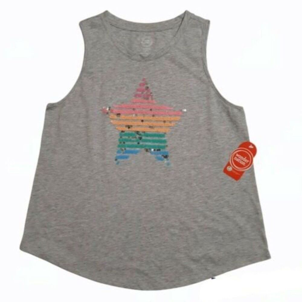 Wonder Nation Girls Tank Sz XXL (18) Grey Sequin Star Embellished